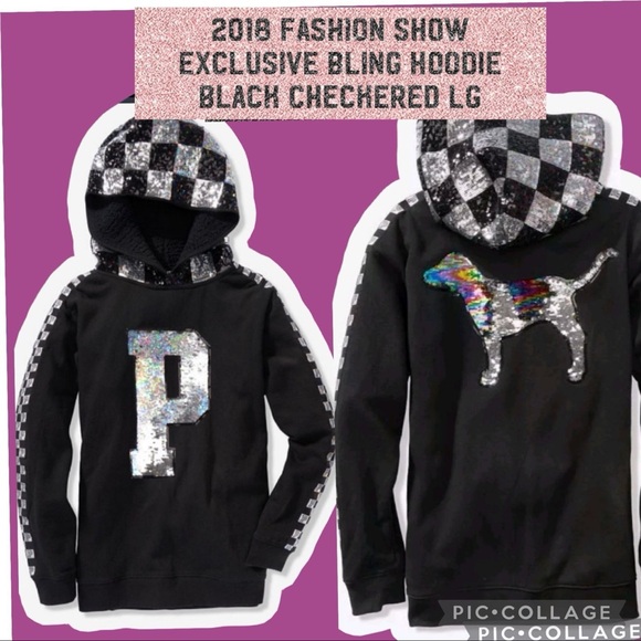 Vs PINK flip sequin bling Pullover hoodie black checkered bling 2018 collection - Picture 6 of 13